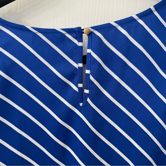 Liz Claiborne Blue and White Striped Wrap Blouse - Picture 3 of 5